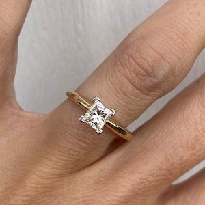 Classic .83ct Princess Cut Natural Diamond Solitaire Engagement Ring 14k Yellow Gold