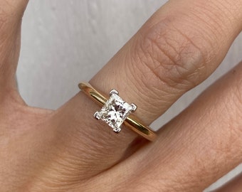 Classic .83ct Princess Cut Natural Diamond Solitaire Engagement Ring 14k Yellow Gold