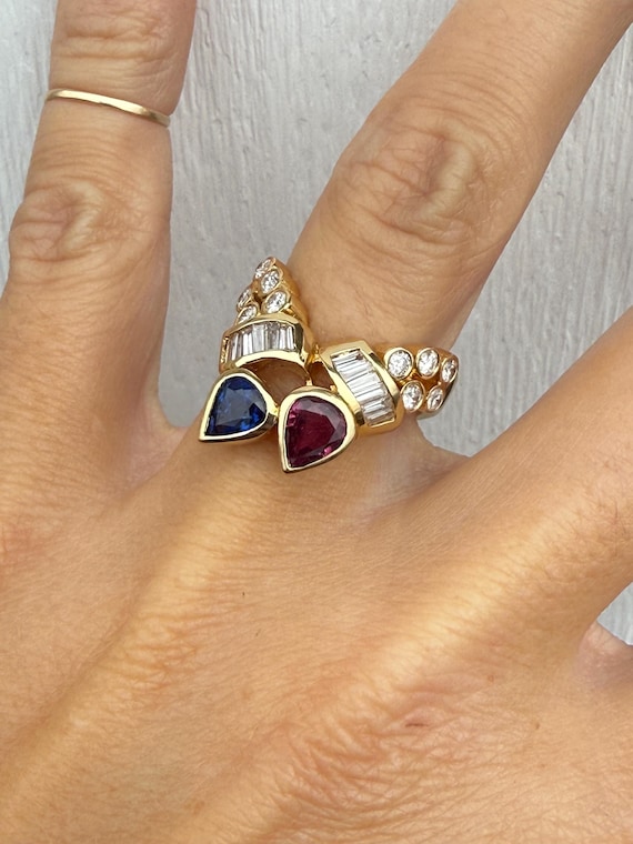 Fine Quality Ruby Sapphire Pear Shape Baguette Ro… - image 2