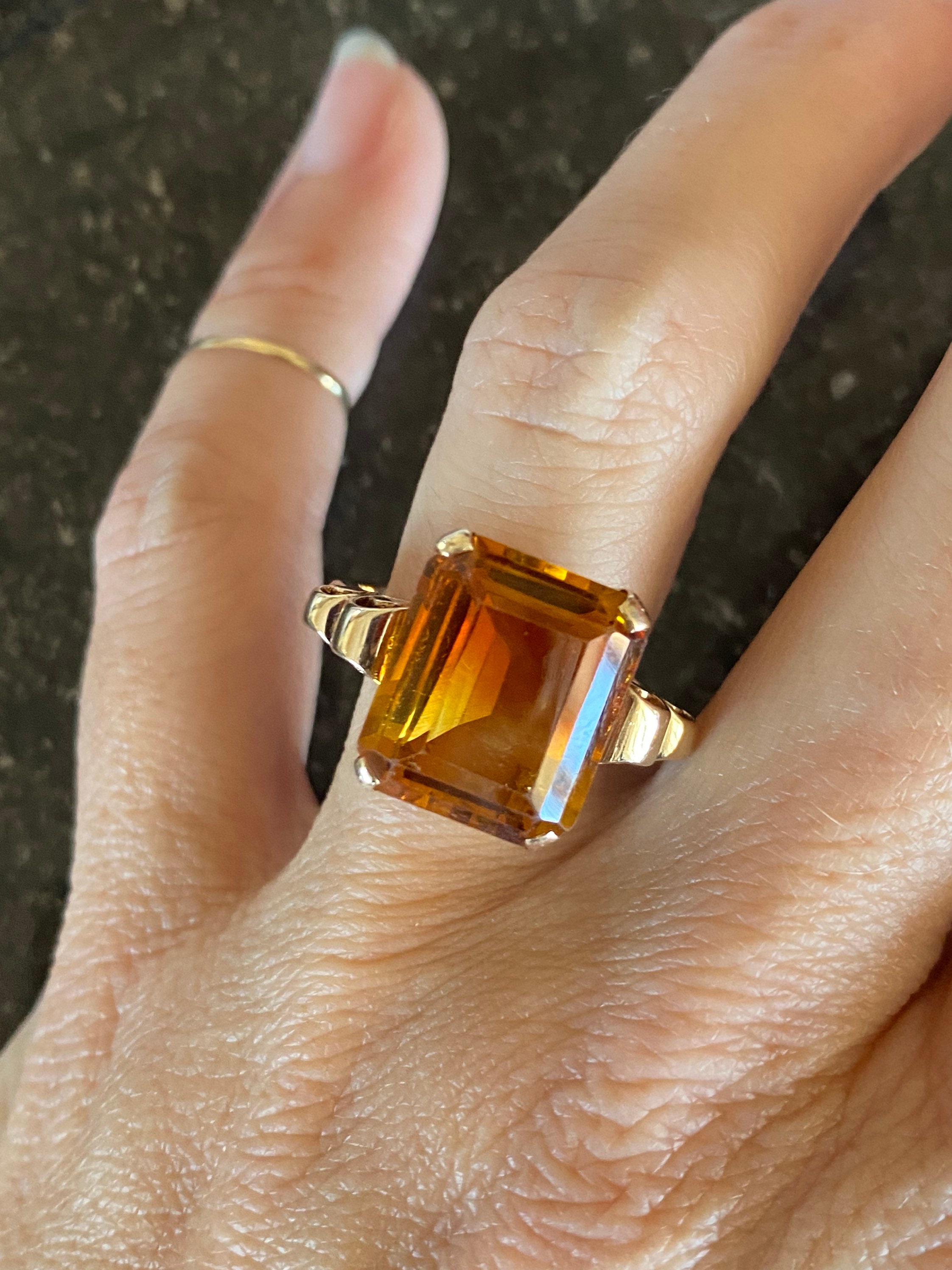Emerald cut citrine ring deals