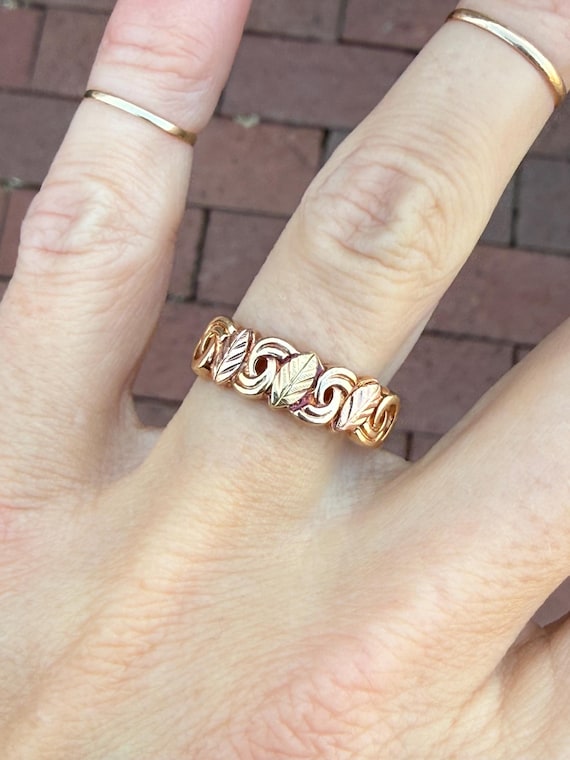 Leaf Stacking Stackable Band Ring 10k Yellow Gree… - image 7