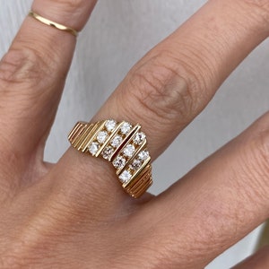 Chevron Vertical Channel Genuine Diamond Band Ring 14K Yellow Gold image 3