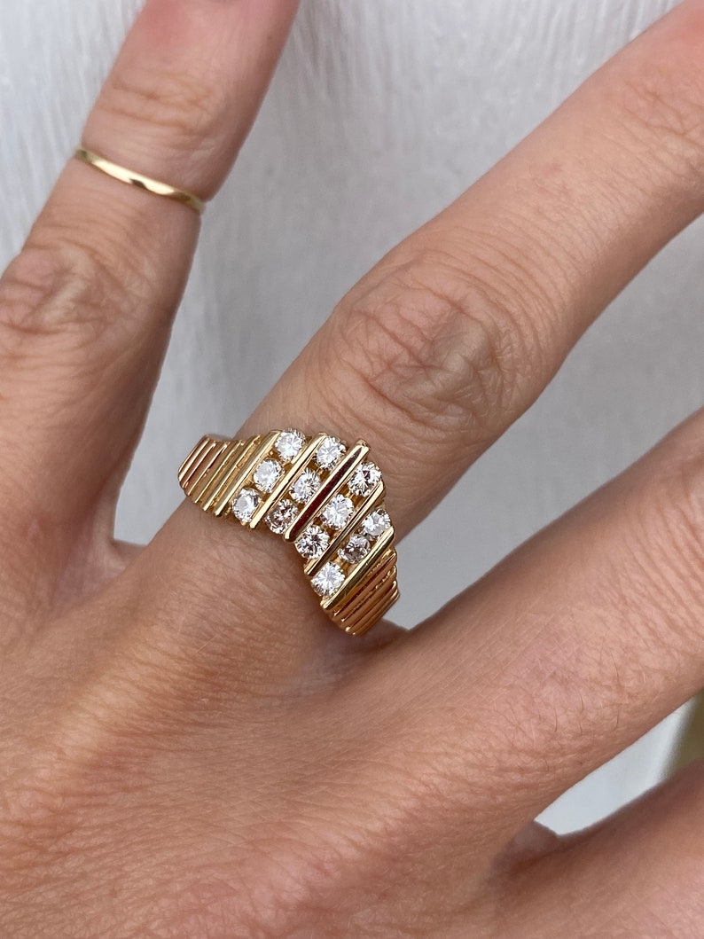 Chevron Vertical Channel Genuine Diamond Band Ring 14K Yellow Gold image 3