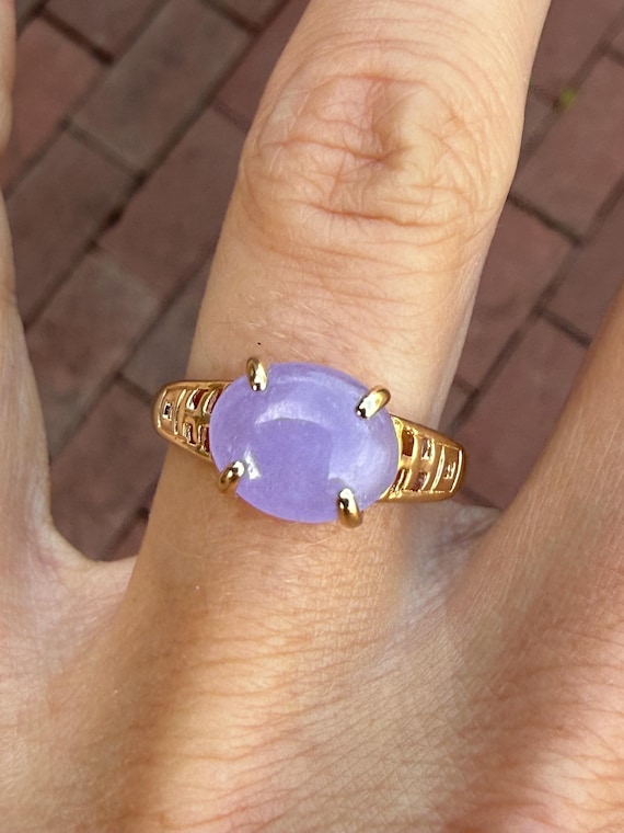 Estate East West Oval Lavender Jade Peridot Ring 14k Yellow Gold