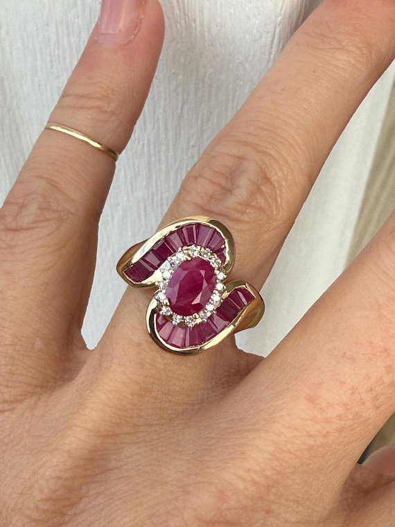 Genuine Oval Ruby and Baguette Ruby Round Diamond… - image 10