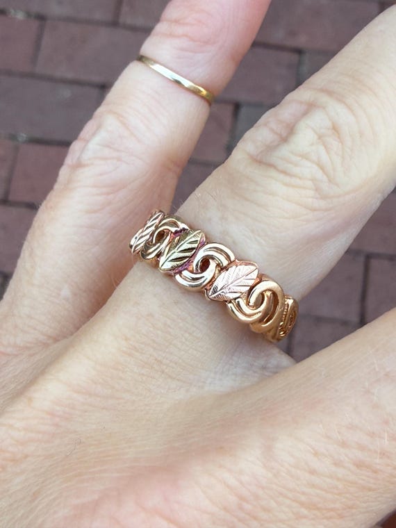 Leaf Stacking Stackable Band Ring 10k Yellow Gree… - image 8