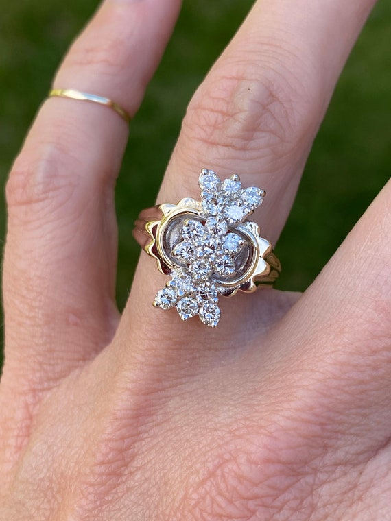 Vintage Estate 1ct Round Diamond Cluster Cocktail 