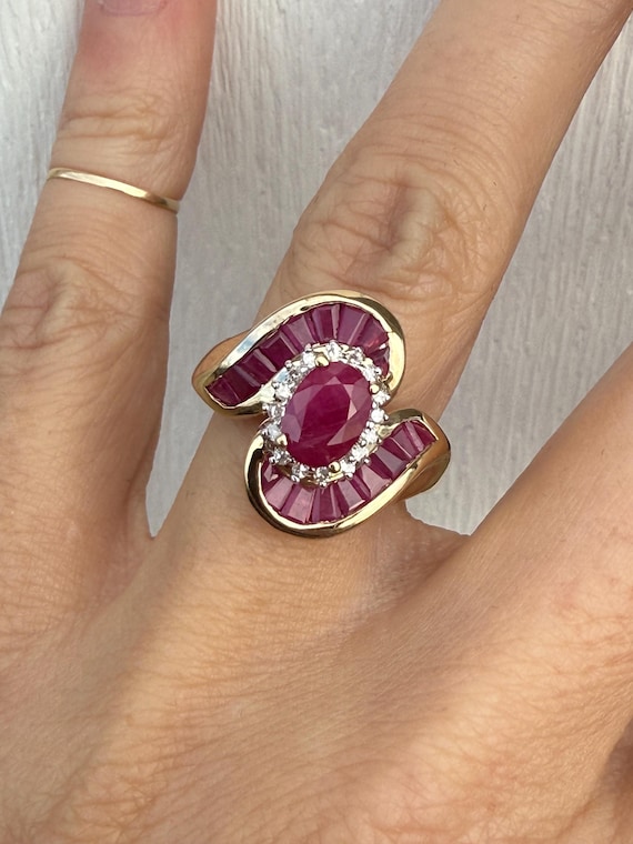 Genuine Oval Ruby and Baguette Ruby Round Diamond… - image 1