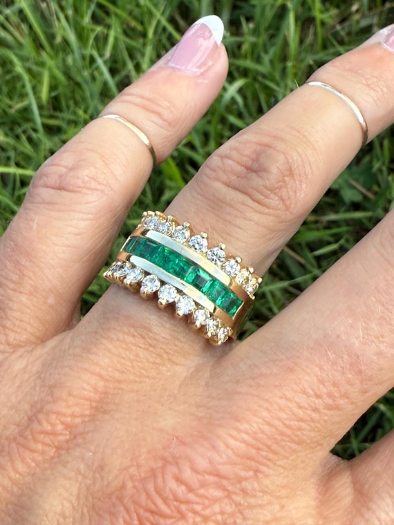 Striking Channel Set Square Carre Cut Emerald Nat… - image 3