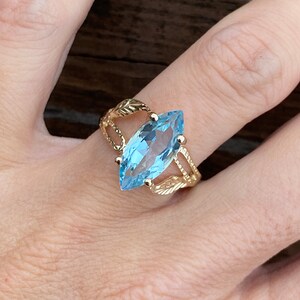 Vintage Marquise Blue Topaz Solitaire 10k Yellow Gold Ring