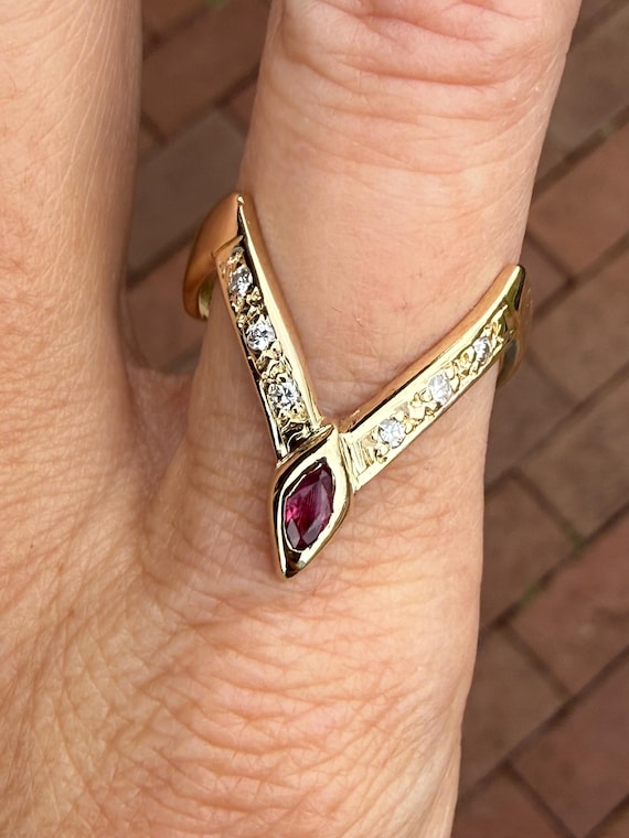 Dramatic Marquise Ruby Natural Diamond Chevron Ba… - image 2