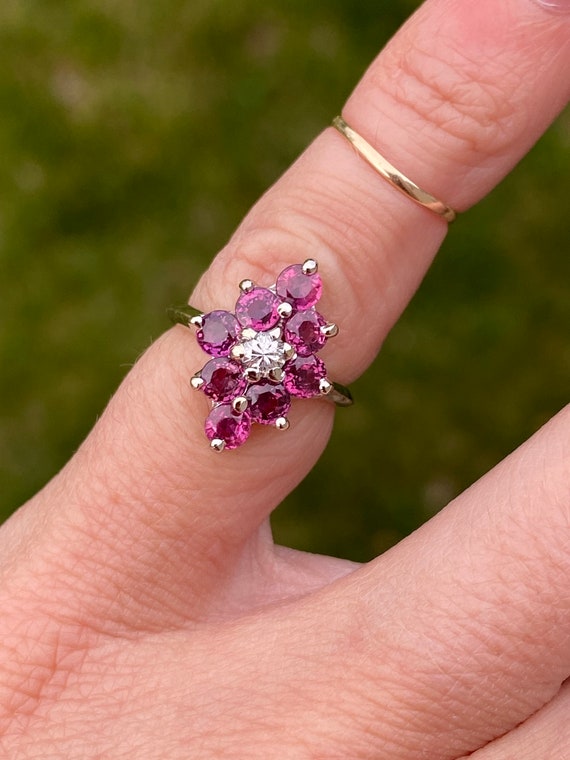 Vintage Red Spinel Round Diamond Navette Cocktail… - image 6