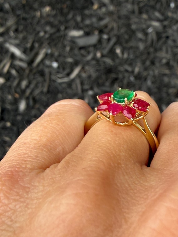 Natural Pear Ruby Oval Emerald Cluster Cocktail R… - image 5