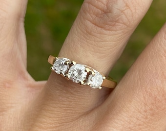 Classic 1ct Round Brilliant Cut Diamond Trilogy Engagement Wedding Ring 14k Yellow Gold