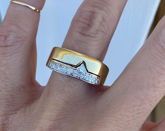 Round Diamond 14K Yellow Gold White Gold Two Tone Band Ring