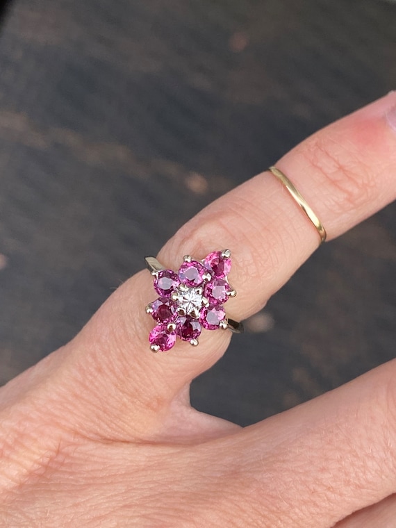 Vintage Red Spinel Round Diamond Navette Cocktail… - image 3