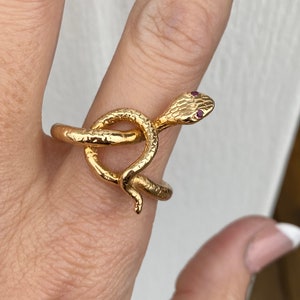 Solid Vintage Ruby Snake Ring 14k Yellow Gold Band Ring