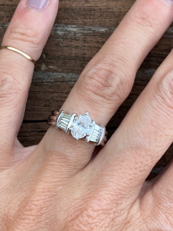 Oval Baguette Diamond Engagement Ring Platinum - image 3