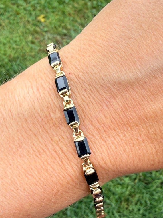 Emerald Cut Black Onyx Stacking Stackable Link Br… - image 3