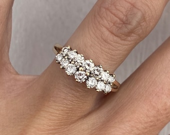 Very Sparkly Vintage Graduated Round 1ct Diamond Double Row Wedding Anniversary Band Ring 14k Yellow Gold