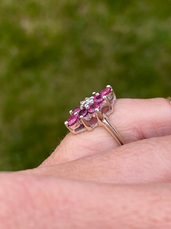 Vintage Red Spinel Round Diamond Navette Cocktail… - image 4
