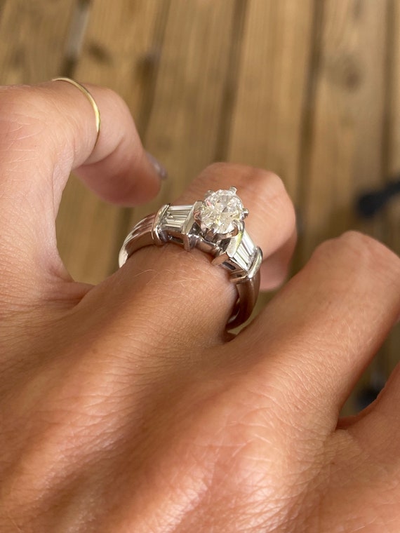Oval Baguette Diamond Engagement Ring Platinum - image 5