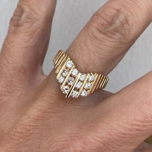 Chevron Vertical Channel Genuine Diamond Band Ring 14K Yellow Gold image 6