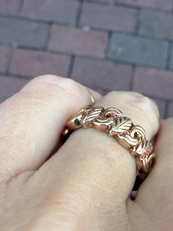 Leaf Stacking Stackable Band Ring 10k Yellow Gree… - image 6