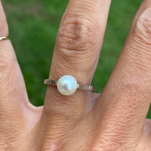 Vintage Estate Pearl Solitaire Ring 14k White Gold