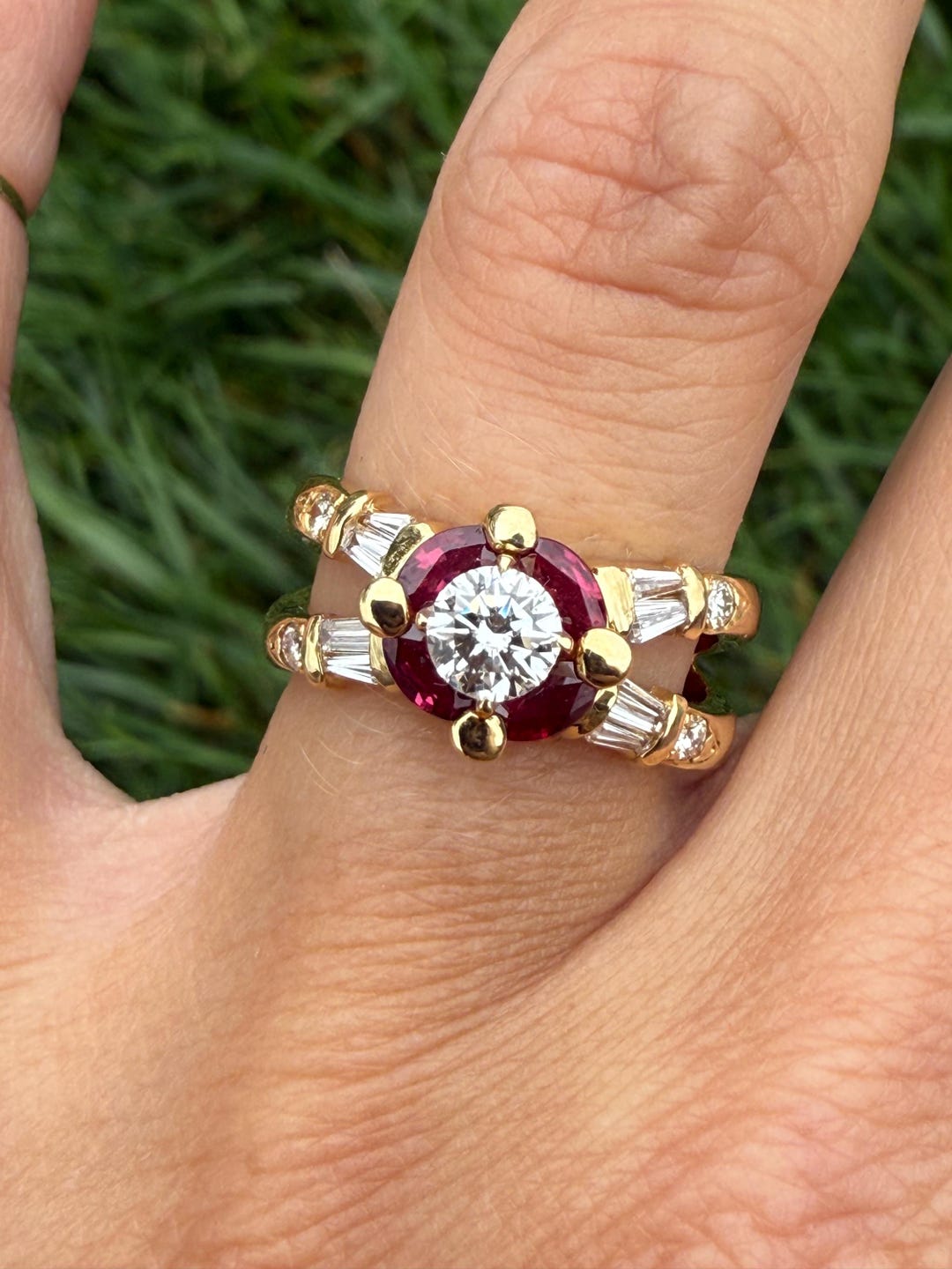 Stunning Marquise Ruby Round Baguette Natural Diamond Split Shank ...