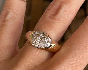 Gorgeous .70ct Pear Shape Diamond Round Wedding Engagement Ring Wedding Band or Cocktail Ring 14K Yellow Gold