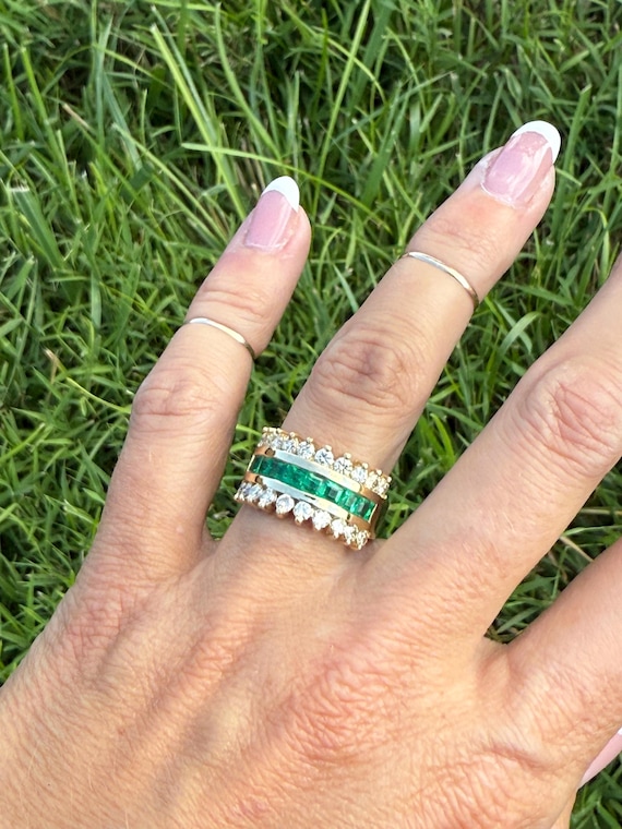 Striking Channel Set Square Carre Cut Emerald Nat… - image 2