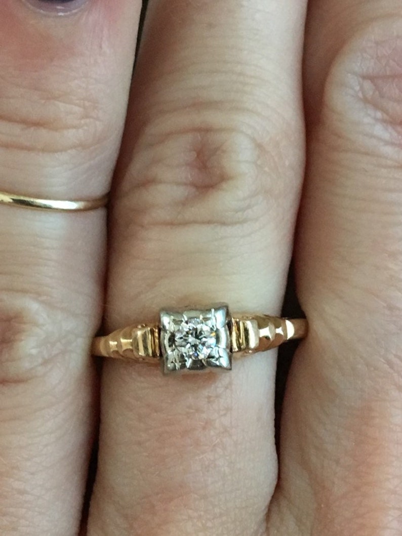 Antique Old European Cut Diamond Solitaire Engagement Ring 14K Yellow Gold Vintage Estate