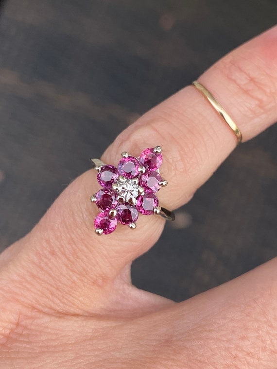 Vintage Red Spinel Round Diamond Navette Cocktail… - image 2