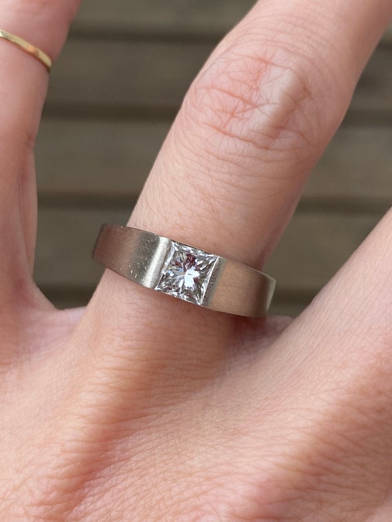 Gorgeous Princess Cut Diamond Solitaire Engagement Ring or Band Ring 14K  White Gold