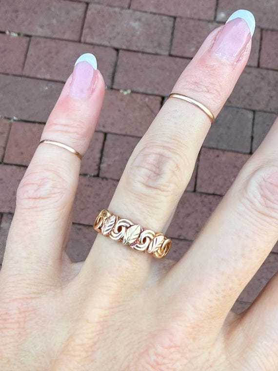 Leaf Stacking Stackable Band Ring 10k Yellow Gree… - image 2