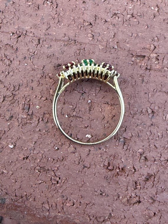 Natural Round Ruby Emerald Cluster Cocktail Ring … - image 4