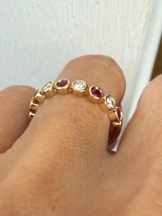 Bezel Set Ruby Round Diamond Stacking Stackable B… - image 8