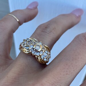 Baguette Round Diamond Cocktail Ring or Engagement Ring 14k Yellow Gold image 2