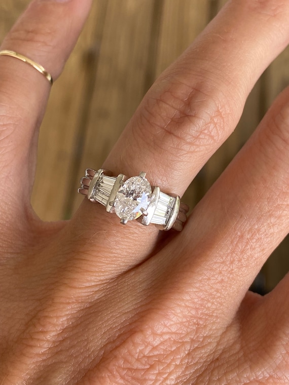 Oval Baguette Diamond Engagement Ring Platinum - image 4