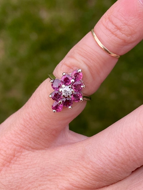 Vintage Red Spinel Round Diamond Navette Cocktail… - image 1
