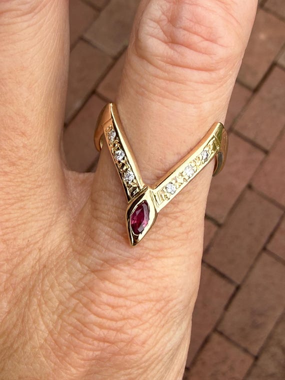 Dramatic Marquise Ruby Natural Diamond Chevron Ba… - image 10