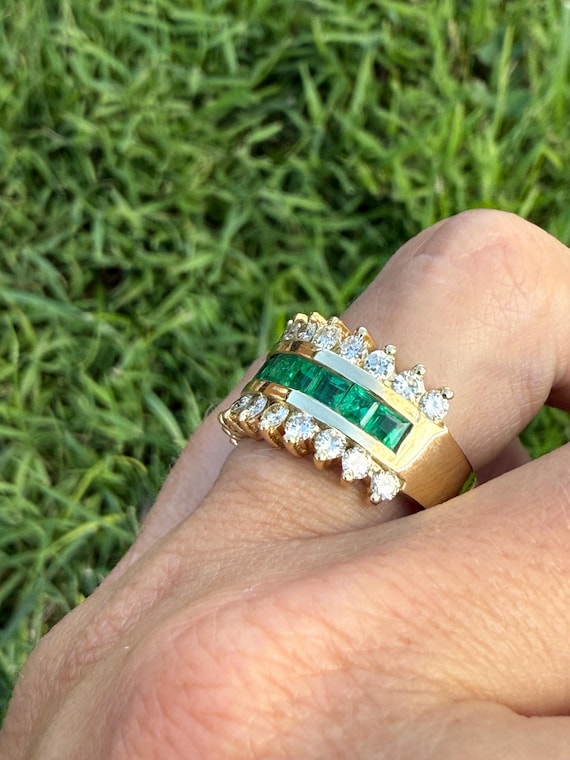 Striking Channel Set Square Carre Cut Emerald Nat… - image 8