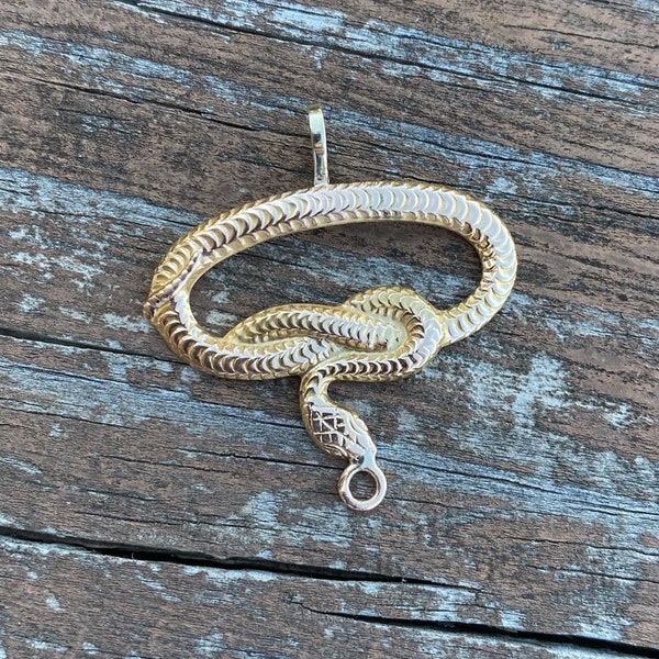 Antique Snake Pendant Pin Conversion Serpent Pendant Slide Pin Brooch 14k Yellow Gold OOAK