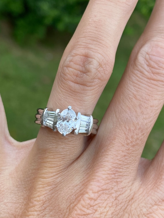 Oval Baguette Diamond Engagement Ring Platinum - image 1
