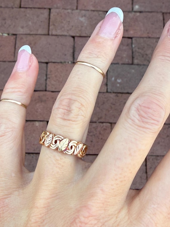 Leaf Stacking Stackable Band Ring 10k Yellow Gree… - image 11