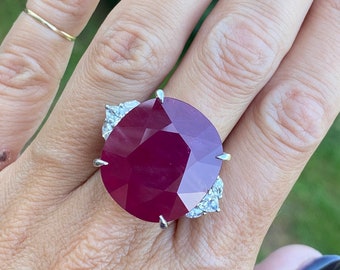 Massive 40ct Genuine Ruby Pear Diamond Platinum Cocktail Ring