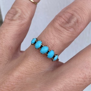 Antique Turquoise 5 Stone Band Ring 14K Yellow Gold