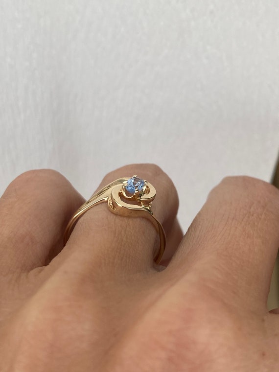 Oval Blue Topaz Solitaire Ring 14k Yellow Gold - image 7