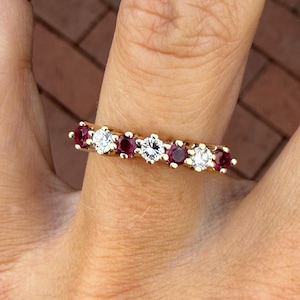 Round Ruby Round Natural Diamond Stacking Stackable Band Ring 14k Yellow Gold